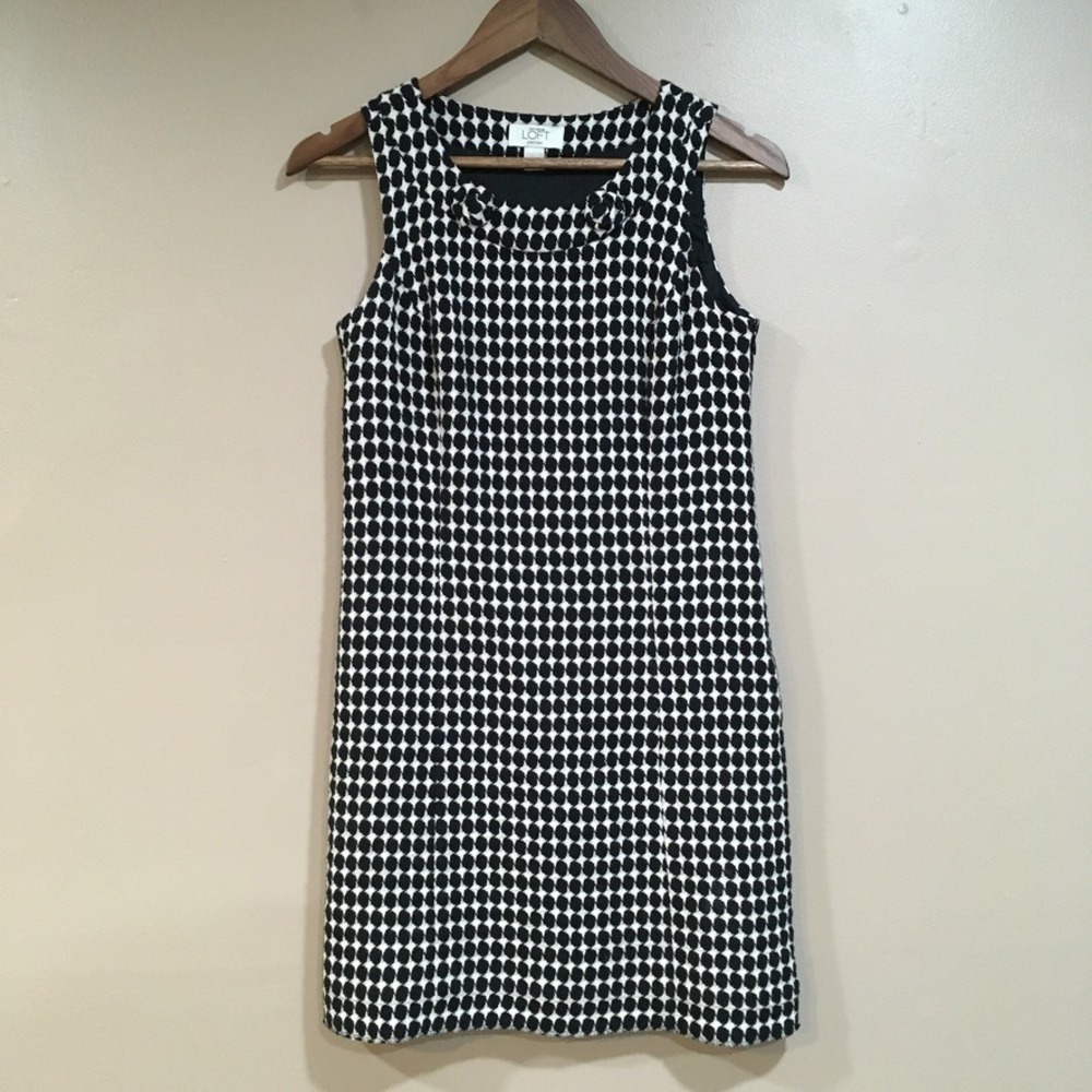 Loft Retro 1960s Sheath Dress Womens 2P Black White Mod Twee Geometric Office